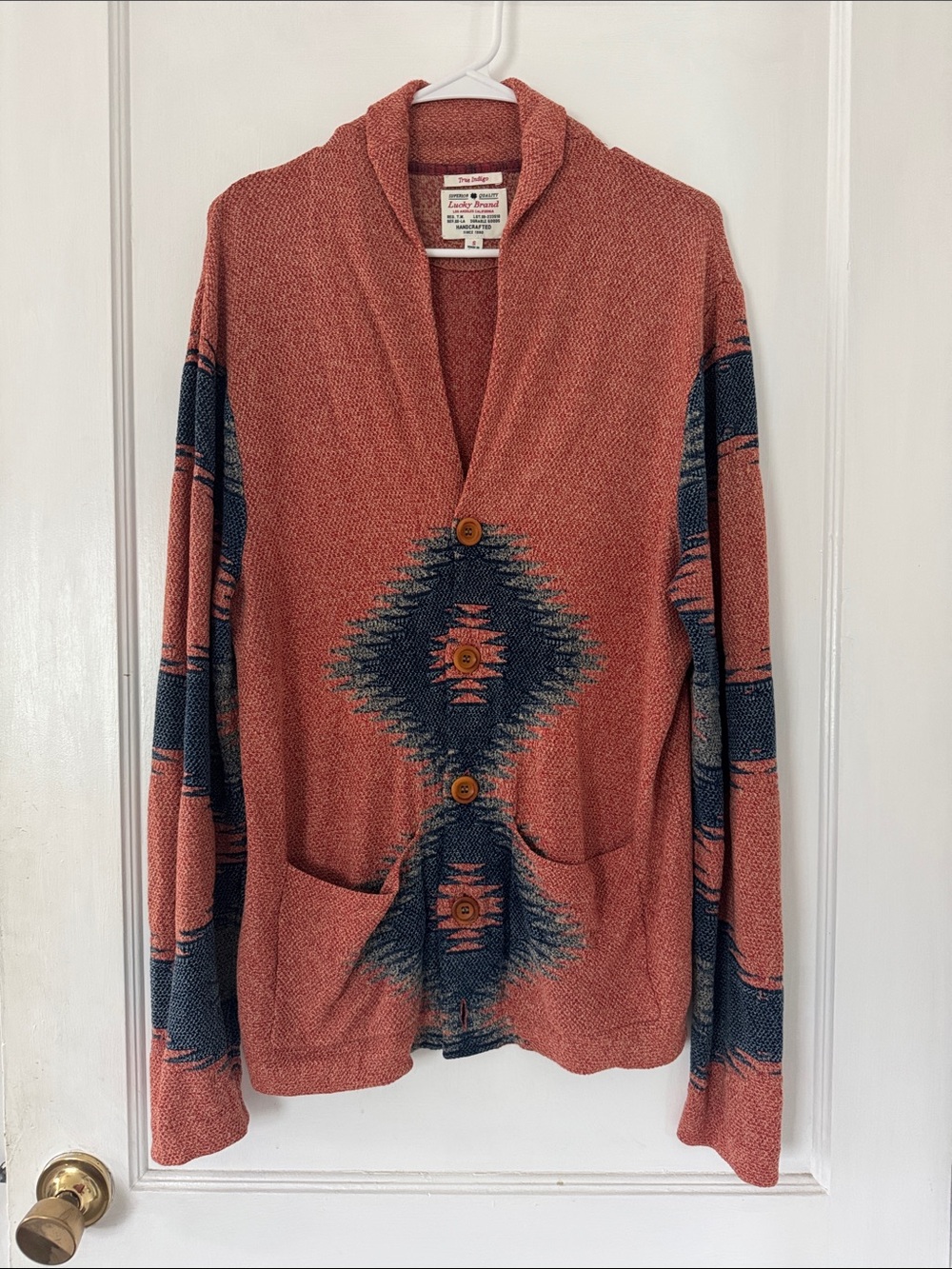 Lucky Brand Men's Rust & Navy Aztec Shawl Collar Cardigan